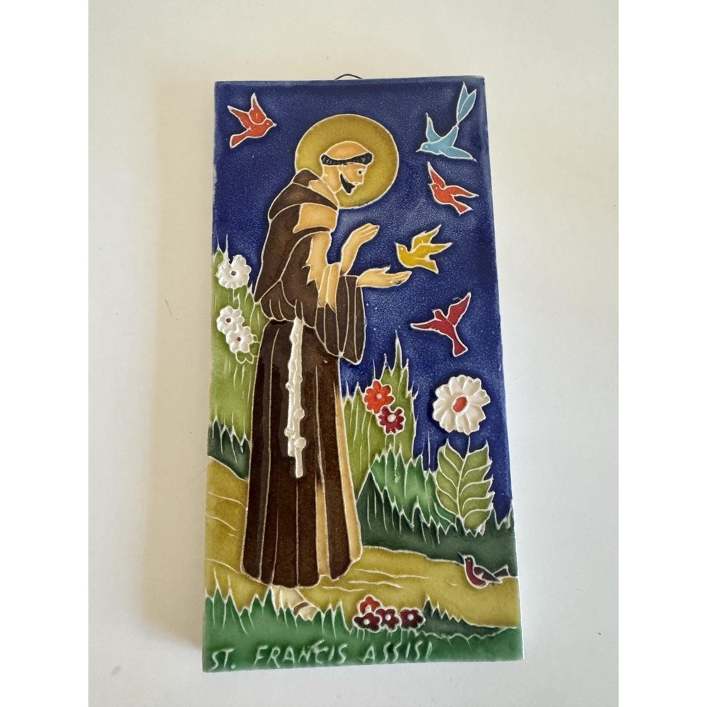 Creaziani Luciano Salerno Italy St Francis of Assisi Tile Signed Vintage